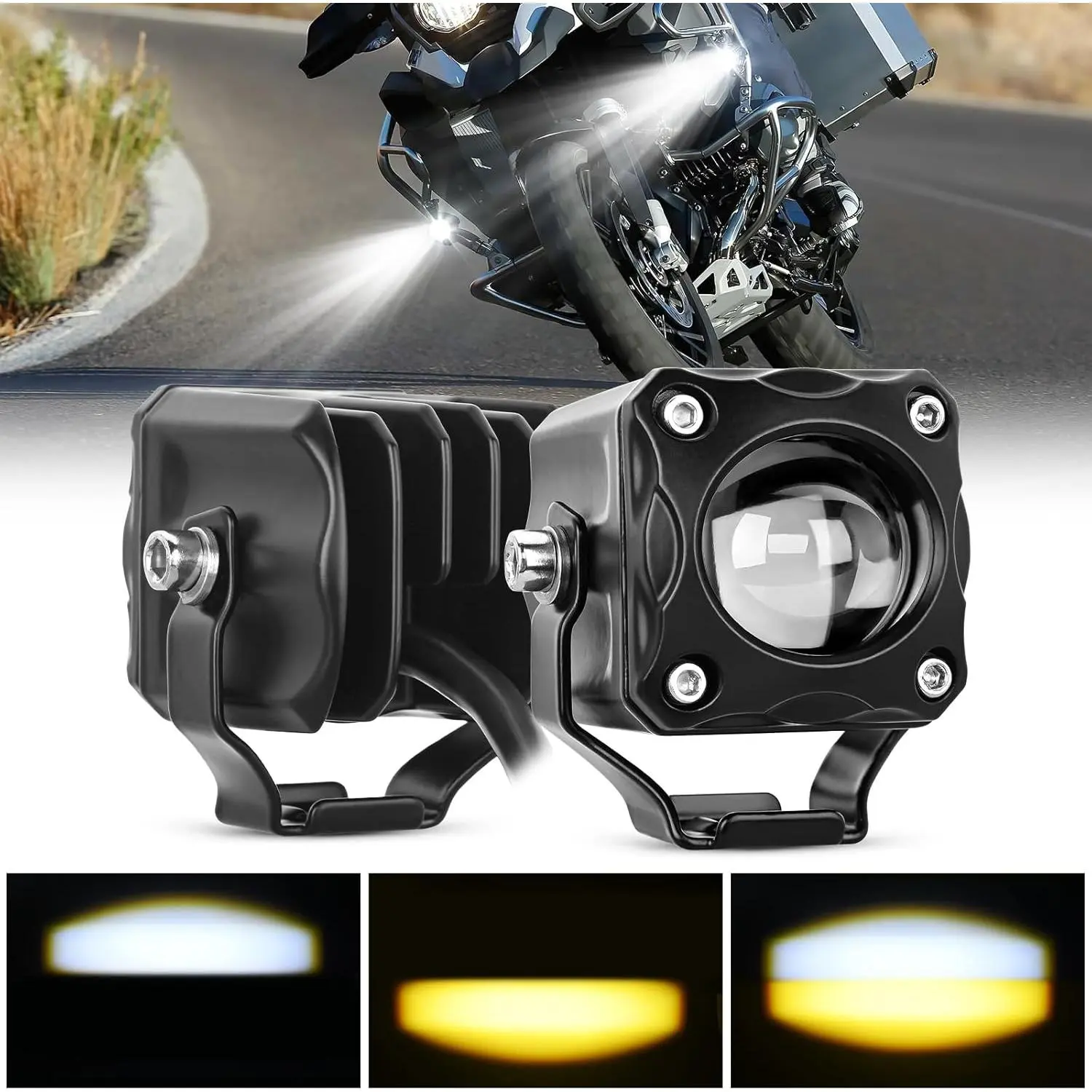 Nilight 1.7 in White Amber Spot Beam LED Pods, Motorcycle Driving Fog Lights, IP67 Waterproof Auxiliary Lighting, Motorcycle Parts, Offroad Compatible for Motorbike, ATV, SUV Led Headlamp, Led Headlight, Headlight Led Lights