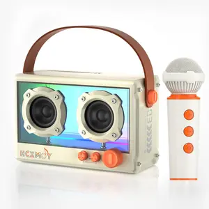 Portable Karaoke Machine, USB Rechargeable Mini Karaoke Microphone Singing Speaker with 1 Wireless Microphone & Lights, Suitable for All Smartphone