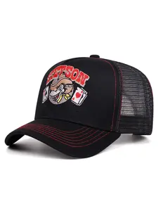 2026 Baseball Hat STETSON Wolf Head Poker Embroidered Truck Hat, Embroidered Trucker Hat, Sunshade Hat Unisex Breathable Mesh Hat