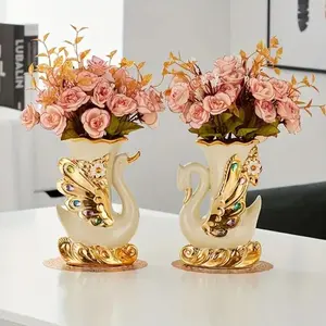 2 pcs Modern Ceramic Vases, Swan Vases. Suitable for flowers, fake plants, fake grass, and rose petals. Suitable for the living room, dining table, bedroom, balcony. Also suitable for Christmas. Decorative household products.