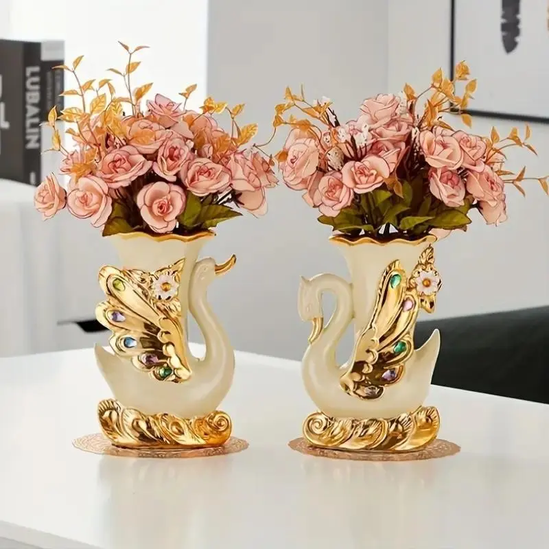 2 pcs Modern Ceramic Vases, Swan Vases. Suitable for flowers, fake plants, fake grass, and rose petals. Suitable for the living room, dining table, bedroom, balcony. Also suitable for Christmas. Decorative household products. summerwins