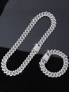 Set of 2 Trendy Jewelry Pieces Including a Necklace And Bracelet, Featuring a Punk Hip Hop Chain Design. Ideal for Both Men And Women, This Stylish Set Makes a Great Accessory for Fashionable Friends