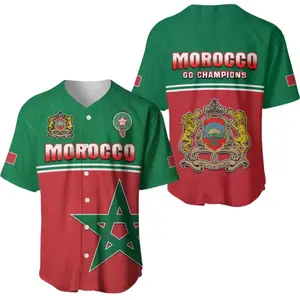 Morocco Baseball Jersey Shirt, Green Red National Flag Star Crest Football Jersey, Morocco Baseball Jersey Gift