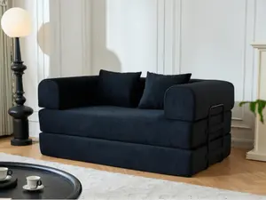 59'' Convertible Sleeper Sofa Bed with Cylindrical Pillow, Corduroy Folding Mattress Couch with Fixed-Shape Frame, Floor Sofa Lounge Couch for Living Room Bedroom apartment dorm plush
