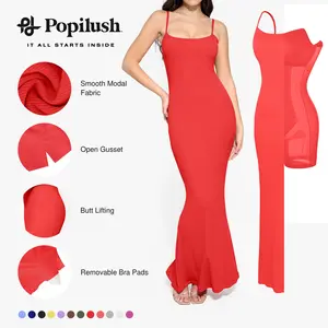 Popilush  Modal Built-in Shapewear Maxi Dress for Women - Sleeveless Spaghetti Strap Backless Slimming Dress for Cocktail Party Basic Minimalist Elegant Outfits Summervibes