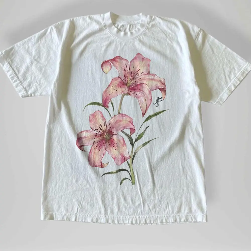 Pink Lily Flower Graphic Tee Vintage Botanical Shirt, Gift For Woman, Casual Streetwear, Trending Shirt