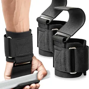 Weight Lifting Hooks (a pair), used for deadlifts, pull-ups and shoulder shrugs. 600-pound capacity straps with thick padding. Heavy-duty gym exercise handle straps suitable for both men and women.