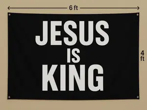 Jesus Is King Vinyl Banner – Christian Wall Decor, Religious Party Backdrop, Faith Home Sign