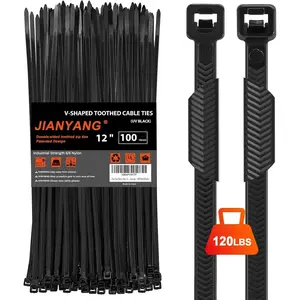 100Pcs/1 Set Zip Ties Heavy Duty 12 inch,V-Shaped Toothed Double Sided With 120 LBS Tensile Strength Cable Ties ,Extra Large Wire Ties Adjustable Nylon Tie Wraps for Indoor Outdoor Patented Design