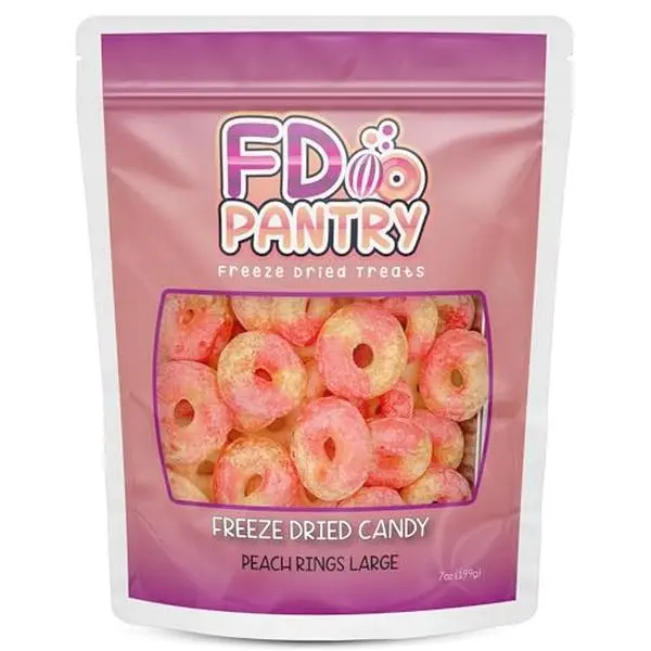 Freeze Dried Peach Rings Candy - Crunchy & Sweet, Large 7 oz Resealable Bag for Freshness, Gift & Snack - Large bag Freeze-Dried Gummy Candies