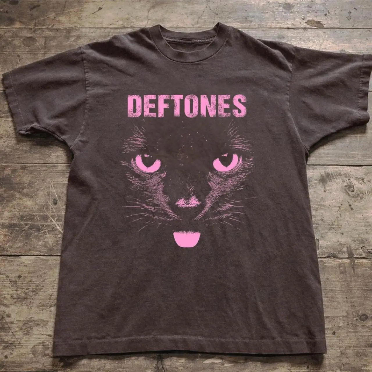 Gildan men's T-shirt, Deftones cat band tee, Black Cat Graphic Tee, Pink Cat Shirt, Y2K Gothic T Shirt, Emo Streetwear Unisex Tee