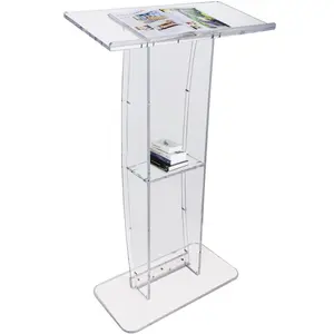 VEVOR Acrylic Podium, 47 Acrylic Podium Stand with Wide Reading Surface Storage Shelf, Floor-standing Clear Pulpits Acrylic for Church Office School, BlackVEVOR Super Brand Day