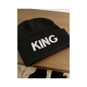 KING Letter Black Beanie Hat Unisex Streetwear Knit Cap for Winter