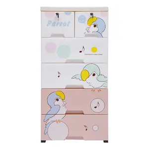 5 Layers & 6 Drawer Modern Rolling Parrot Plastic Dresser Storage cabinet w/Lock pink cabinets
