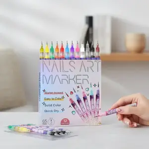 12 Color 3D Nail Art Pens Set, 0.5MM Nail Pens Nail Point Graffiti Dotting Pen Drawing Painting Liner Brush for DIY Nail Art Design Beauty Adorn Manicure Tools