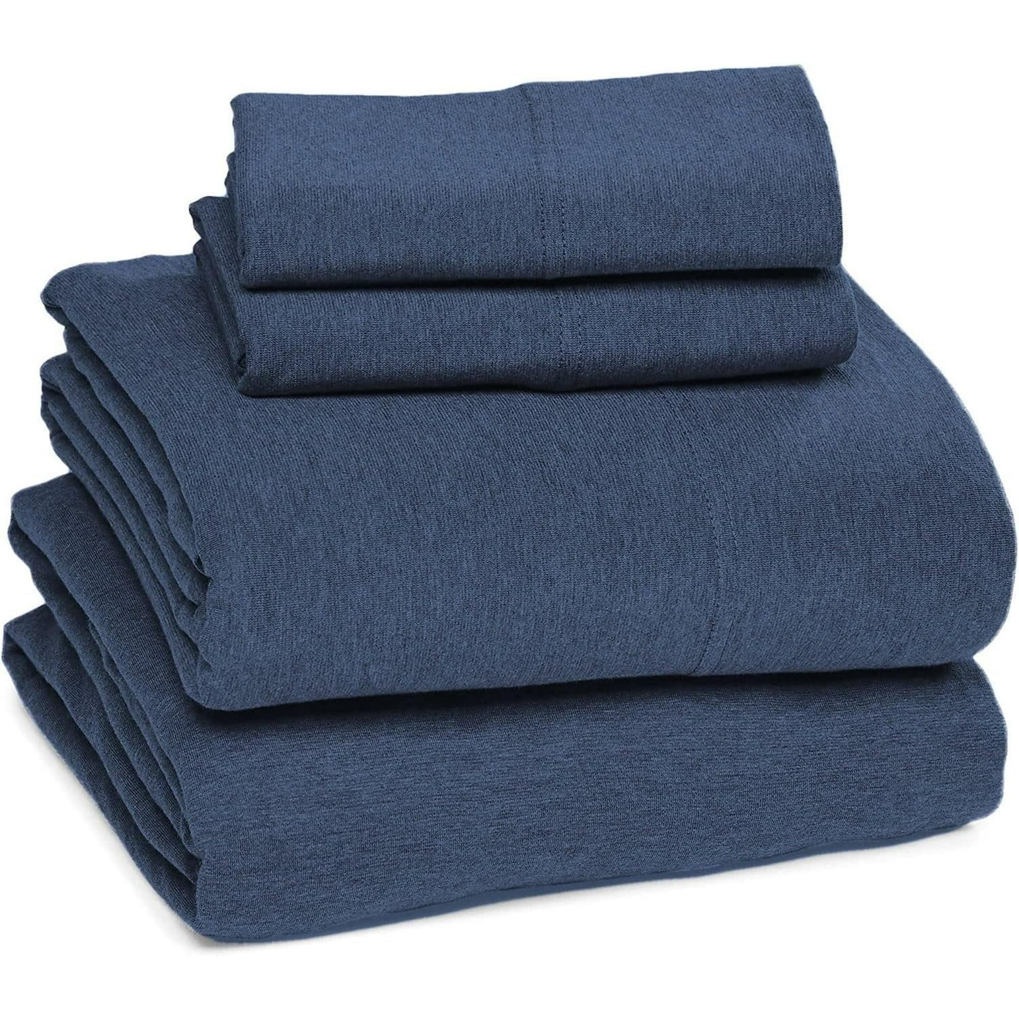 “Jersey Knit Twin XL Sheets Set – 3pc 100% Cotton Blend, Super Soft & Breathable T-Shirt Bedding, Stretchy Deep Pocket Sheets & Pillowcases, All-Season Comfy Sleep, Denim”
