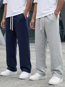2-pack men’s casual joggers with drawstring elastic waist, soft knit fabric, wide-leg sweatpants with a loose fit—suitable for home wear, everyday outfits, and workouts.