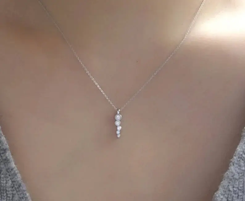 AU 25 Jewelry 0.15Ct Natural Diamond Bezel Station Necklace in 14K Rose Gold – 18" USA Handmade