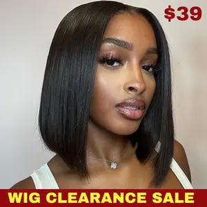 [Wig Clearance Sale] Suntuhair 4x4 Lace Glueless Short Straight Bob Wigs 100% Brazilian Virgin Human Hair 180% Density Pre Plucked Hairline HD Transparent Lace Frontal Wig