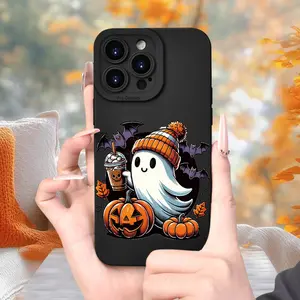 A Popular Halloween-Themed Phone Case Featuring a Bat And Pumpkin Design, Offering Premium Lens Protection. This Black Case Is Compatible with Various Iphone Models Including The 16 Series, 15 Series, 14 Series, 13 Series, 12 Series, 11, 8, 7, SE, XSMAX,
