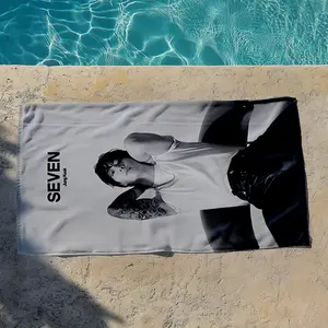1 piece Jung Kook "SEVEN" Single Promotional Photo themed beach towel - Flannel weaving craft blanket, modern style, suitable for sofas and beds, all-season use, super soft and warm, digital print design, 100% polyester material, machine washable