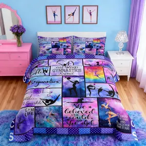 Feelyou Geometric Checkered Bedding Set - Luxury Girly Gymnastics Quilt Duvet Set for Gymnast Girls, Teen Room Decor