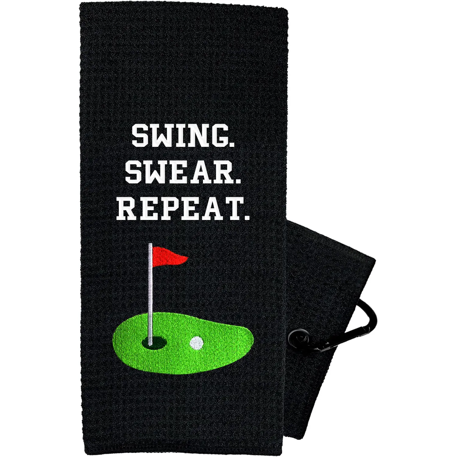 Embroidered FUNNY Golf Towel, Golf Accessories, Golf Gift Accessory, Large Size 16'' x 24'', Soft & Durable Microfiber, Super Absorbent & Quick-Dry For Quick Cleaning, Machine Washable, Perfect for Golf Bags, Birthday Gift - GREEN SWING