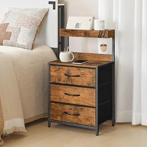 3-Drawer Nightstand in Rustic Brown, White, and Black for Home Organization and Storage Solutions