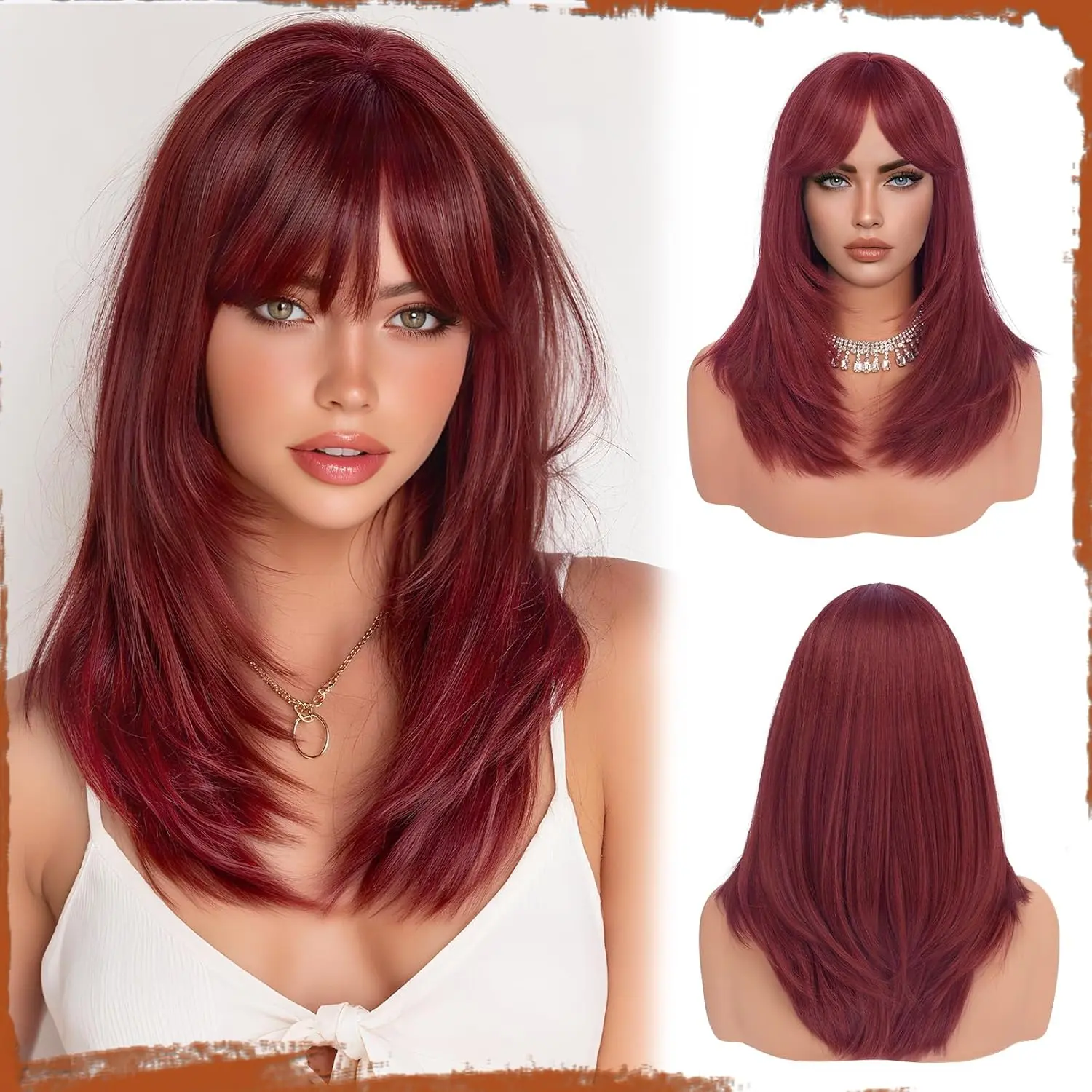 NEW ! 16 Inch Long Hair Straight Wig Wine Red Xiao Hua one-piece straight hair extensions, 16 inch long  main image 4