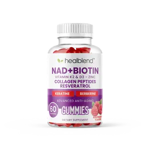 Healblend NAD+ Biotin Gummies – Collagen Peptides, Resveratrol, Keratin & Berberine – Anti-Aging Hair, Skin & Nail Support – Vitamin K2 & D3, Zinc – Raspberry Flavor – 60 Gummies