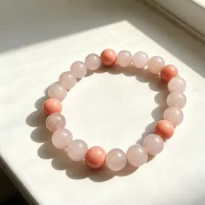 8mm Pink Agate Rose Quartz Bracelet for Women, Natural Stone Beaded Boho Jewelry, June Birthstone Gift for Mothers Day