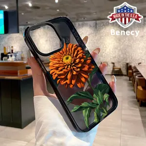 Phone case for iPhone 16 Pro Max 15 Plus 14 13 12 11 Orange Bloom Elegance Non-Yellowing Shockproof Soft Silicone Transparent Cover