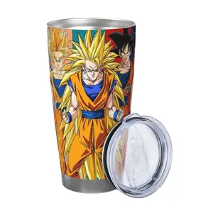 Goku Evolution 20oz Tumbler, Multiple Saiyan Forms Insulated Travel Mug, Stainless Steel Coffee Cup for Daily Commute and Car Cup Holders, Durable Anime Fan Gift with Lid.