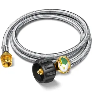 【Crazy Deal】 Alloxity QCC 1lb Gas Hose with Pressure Gauge | 6FT Hose for BBQs & Outdoor Cooking Equipment