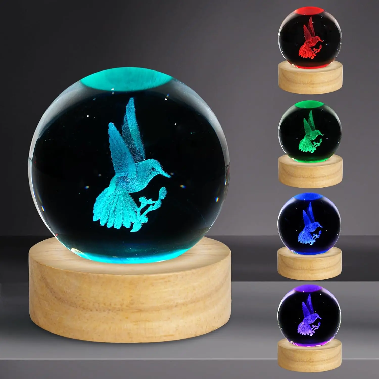 3D Hummingbird  Ball Night Light 2.4in Hummingbird Figurines Decor Table Lamp with 16 Colors Change Hummingbird Stuff for Room Birthday Christmas Hummingbird Gifts for Women Friends