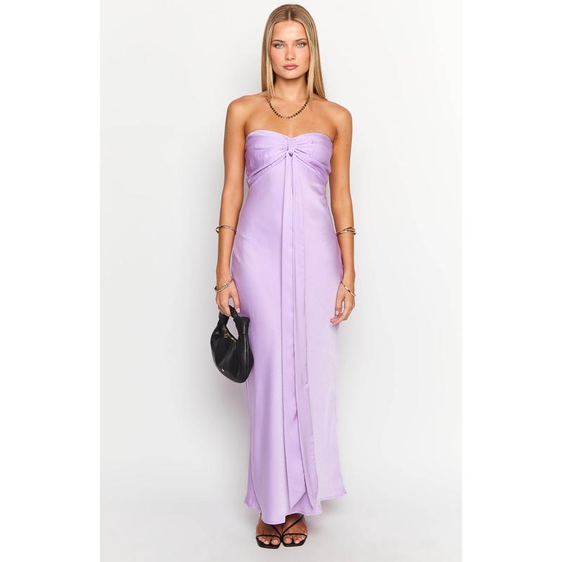 Ariella Lilac Satin Strapless Maxi Dress