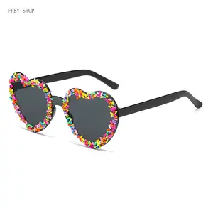 FHSY SHOP Black Heart Sunglasses with Colorful Sprinkles UV400 Filter Cute Fashion Eyewear for Bachelorette, Bridal Shower, and Kawaii Aesthetic Outfits