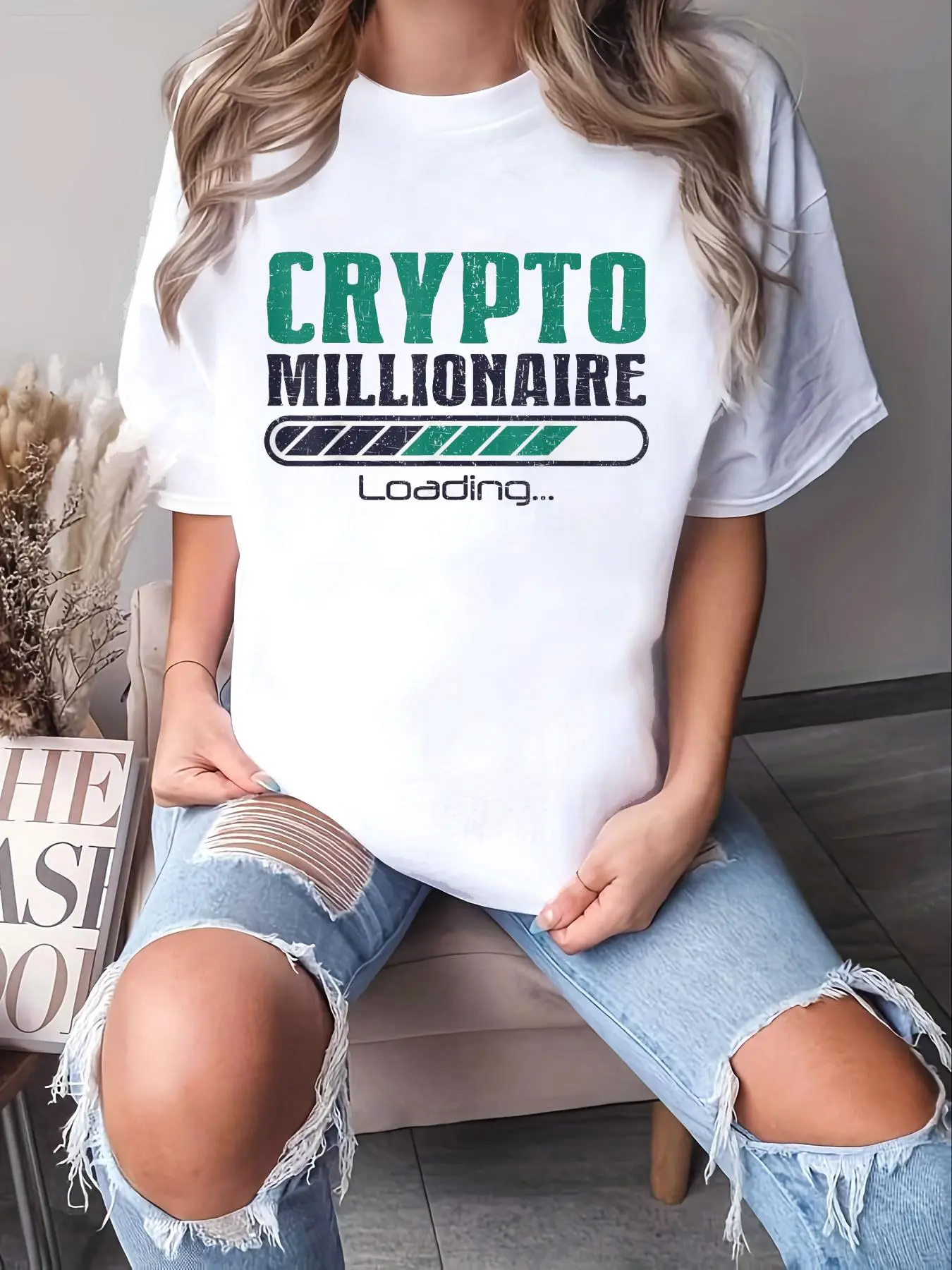 100% Cotton Unisex Crypto Millionaire Funny Bitcoin Crypto Cryptocurrency T-Shirt -Short Sleeve T-Shirt Women's Men's Graphic Tee Causal Tops