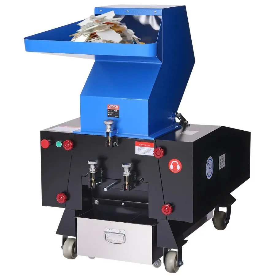 【Summerfinds】 VEVOR Plastic Shredder Crusher, 10HP/7.5KW Plastic Grinder Granulator, 250-450kg/h Capacity Pulverizer Recycling Machine with Wheels, SDK-11 Blade 10mm Mesh for PVC PTFE (220V 60Hz 3-Phase), 10Hp Motordealsforyoudays