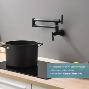 2024 Black Brass Pot Filler, Wall Mount Commercial Pot Filler Faucet, Brass Copper Material Kitchen Folding Faucet, in Wall Kitchen Faucet, Matte Black