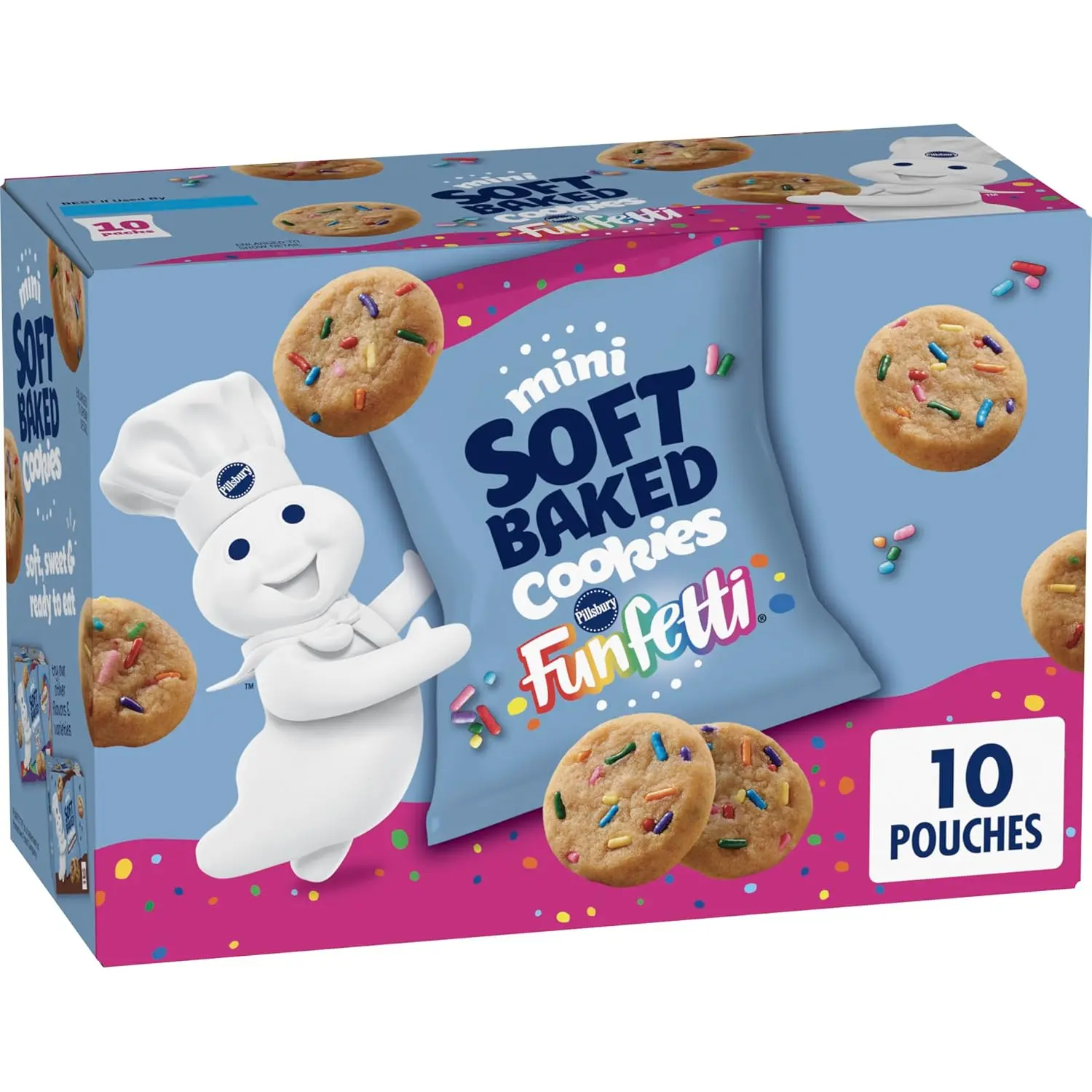Pillsbury Mini Soft Baked Cookies, Funfetti, Snack Bags, 10 ct, 10 oz | Colorful Funfetti Bits, Soft & Chewy Texture, Individually Wrapped Pouches, Ready To Eat, Great For Kids Parties