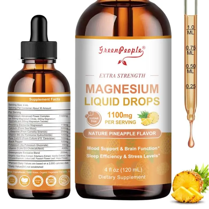 GREENPEOPLE Magnesium Glycinate Liquid Drop - 17-in-1 4Fl. Oz Triple Magnesium Complex Supplement with Glycinate 400mg & Citrate 500mg Taurate 210 Available
