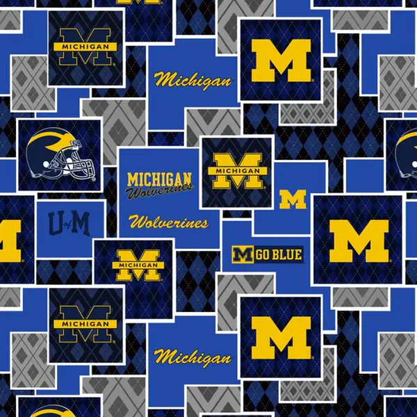Fabric Sykel Enterprises University of Michigan Argyle Boxes by the Quarter Yard MCHG1371