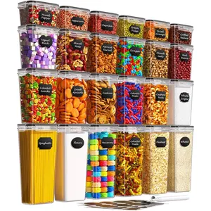 Airtight  Storage Containers with , 24 count Kitchen and Pantry Organization Canisters, , PVC-Free, -grade Plastic Leak-proof Jars for Cereal, Flour, Sugar, Extra 24 Labels & Marker
