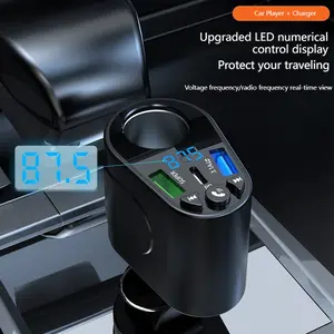 Car Charger Adapter Multi Function Car Power Adapter 1 to 4 Car Charger FM Transmitter MP3 Music Player Bluetooth Car Kit LED Voltage Display Fast Charging Hands Free Calling PD QC30 USB Type C Ports Cigarette Lighter Splitter Car Accessories for iPhone S