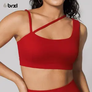 BRXL【Discount for live】Asymmetric Single Strap Sports Bra - Sexy Black Workout Top with High Neck & Crisscross Back​-brxl-3