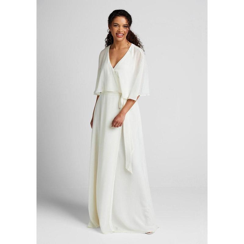 ModCloth Wrapped in Rapture Maxi Wrap Dress - Ivory Chiffon (XS-4X) Modest Long Spring Easter Elegant