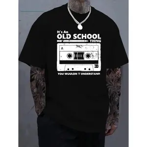 Men's Retro Graphic T-Shirt - It's an Old School Thing Vintage Cassette Tape Design, Crew Neck, Casual Summer Tee