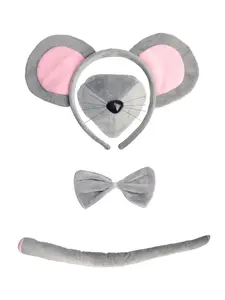 A set of 4 fun headband outfits, equipped with bendable ears, a fixed mouse tail, a mouse nose, and a gray bow. Cute animal shaped headbands for entertaining parties, Party Accessories, Christmas, Halloween, and other occasions