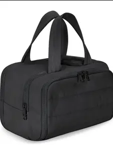 Large Capacity Lightweight Cosmetic Bag for Women, Portable Travel Toiletry Organizer with Multiple Compartments, Zipper Closure, Fixed Shoulder Strap